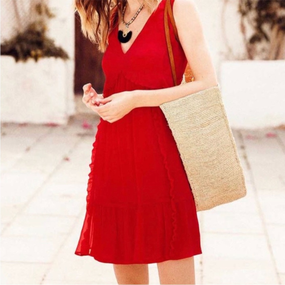 Sezane Robe Albertina Vibrant Red Silk Dress